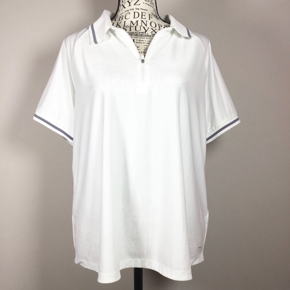 Mondetta XL sports white grey polo shirt with zip waist 40" length 19 1/2"